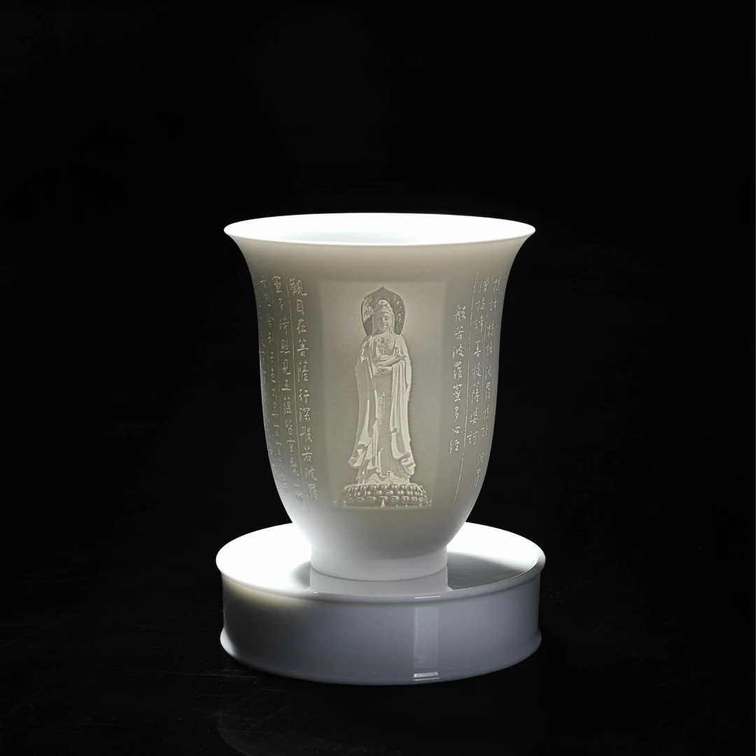 景德镇陶瓷手工浮雕白瓷功夫茶杯品茗杯主人杯个人专用单杯刻字