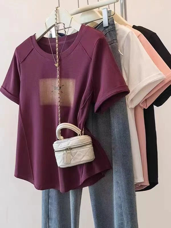 大码女装夏季新款显瘦胖mm设计款字母印花1967圆领短袖T恤