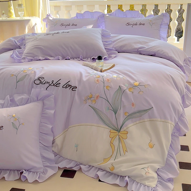 水星高端系列家纺2025新款超柔亲肤磨毛刺绣花仙子系列四件套