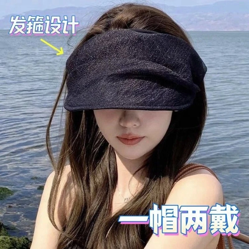 小仙女气质蓬松网纱空顶帽夏季出游时尚遮阳防晒无顶帽子针织休闲