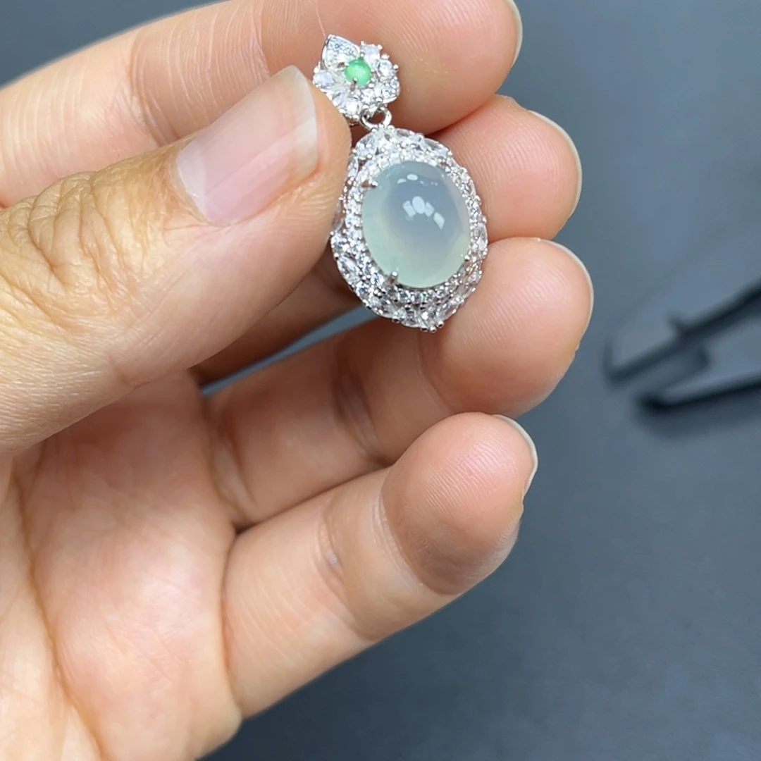 翡翠银S925镶嵌吊坠(不含链)
