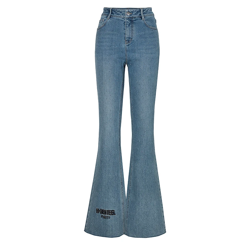 H·GENTEEL荷高23新冬女牛仔弹力高腰显瘦烫钻喇叭裤D42410751