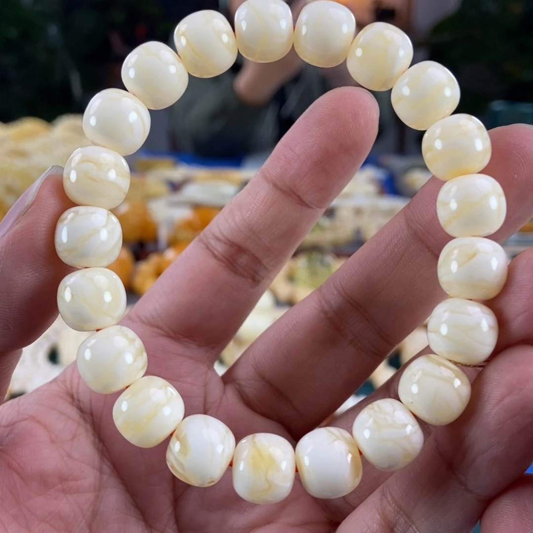 琥珀未镶嵌珠宝奇石11白蜡同料串16.93