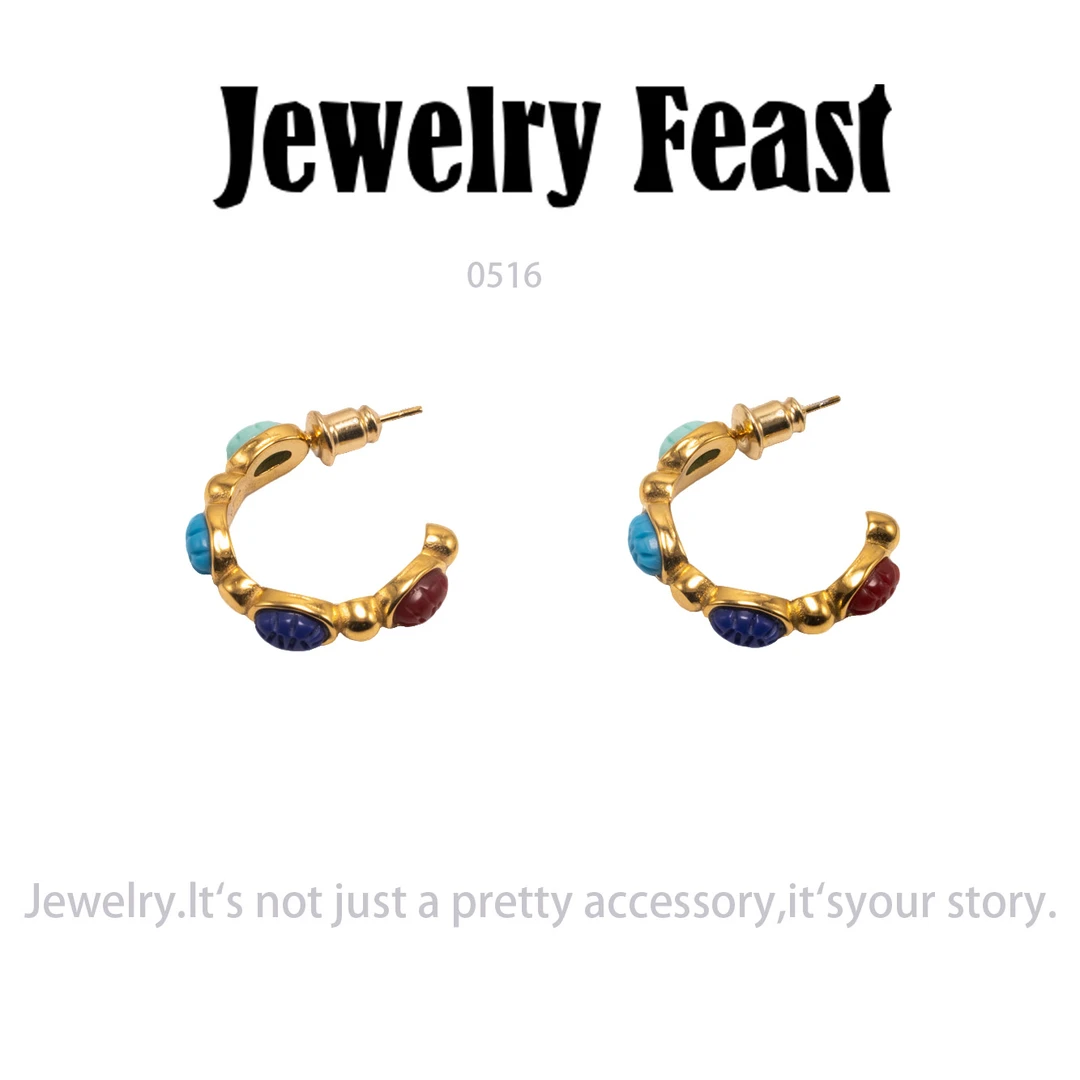 铜合金耳饰 JF简约镶嵌个性气质耳环小众设计高级感耳饰～0516