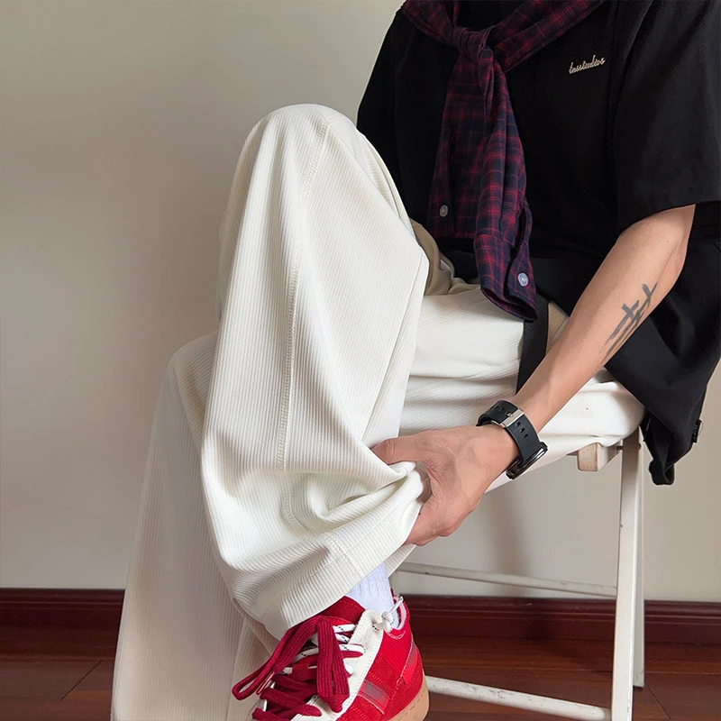 肌理感弯刀裤男款2025秋季新款宽松垂感休闲裤子潮流百搭宽松裤子