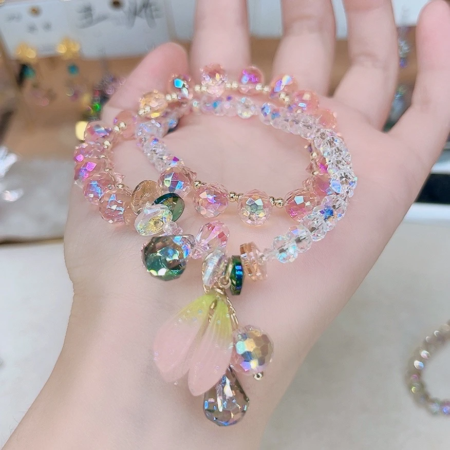 铜合金仿水晶手链 780灵动双圈粉色手链