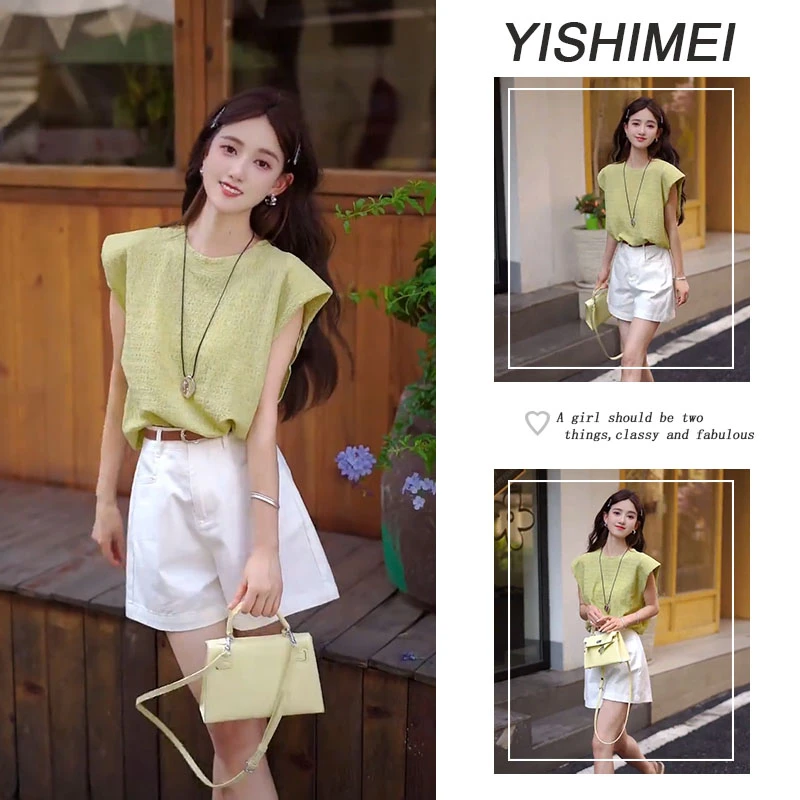 夏季温柔系穿搭一整套女2025新款韩版气质简约百搭上衣短裤两件套
