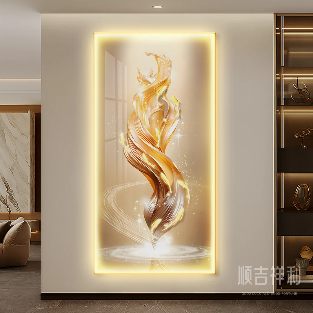 现代轻奢九鱼图玄关装饰画高级感入户正对门挂画2025新款带灯壁画