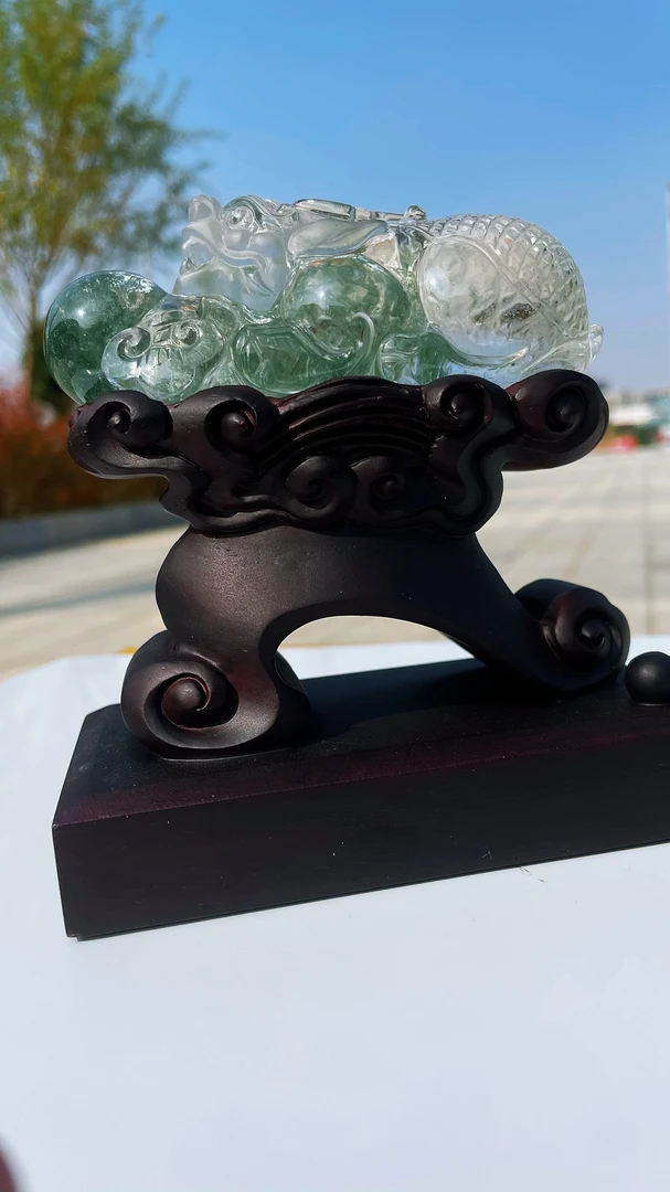 天然水晶绿幽灵貔貅摆件,103*45*38mm,257克