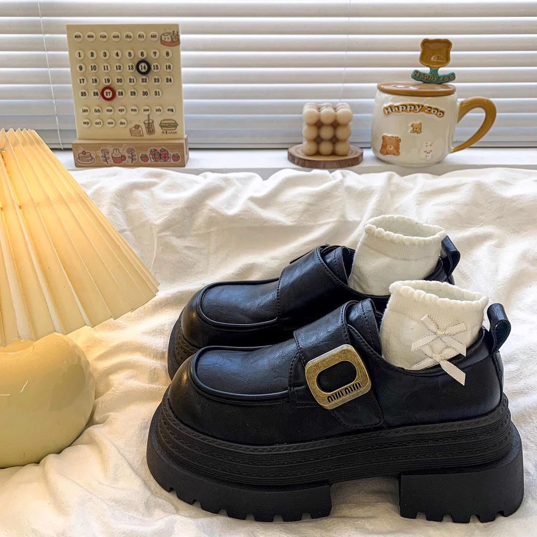 【万象撤柜】厚底增高英伦风乐福鞋女2025春季新款小皮鞋玛丽珍单鞋