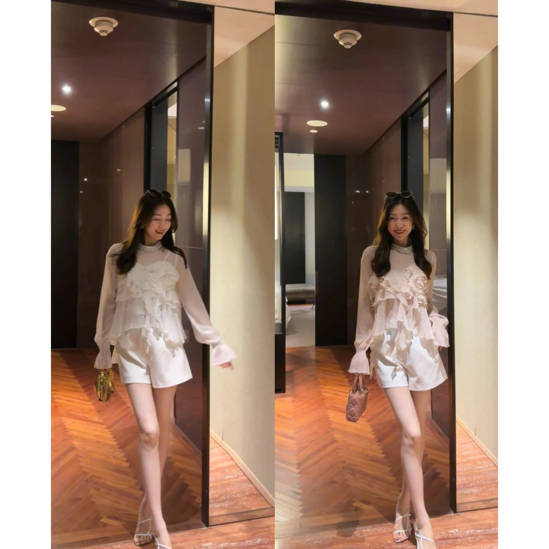 W·HAHA【现货】【心花怒放】不规则荷叶流苏钉珠领上衣51961