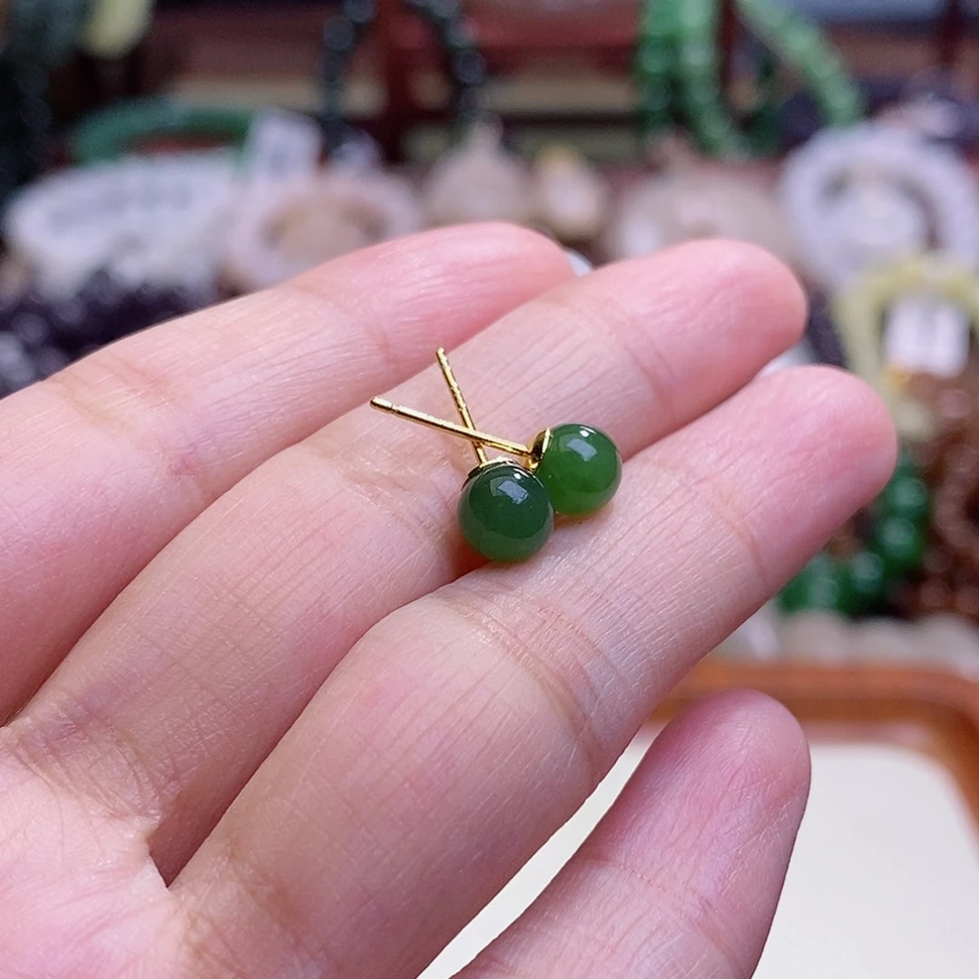 和田玉未镶嵌颈饰早间福利银镶碧玉耳钉