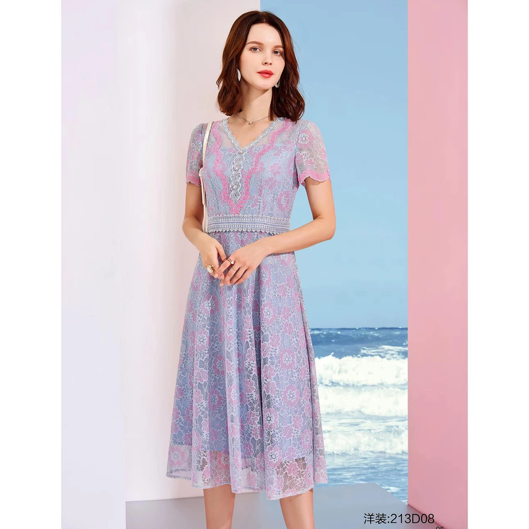 春夏新款时尚休闲气质优雅连衣裙 莎213D08