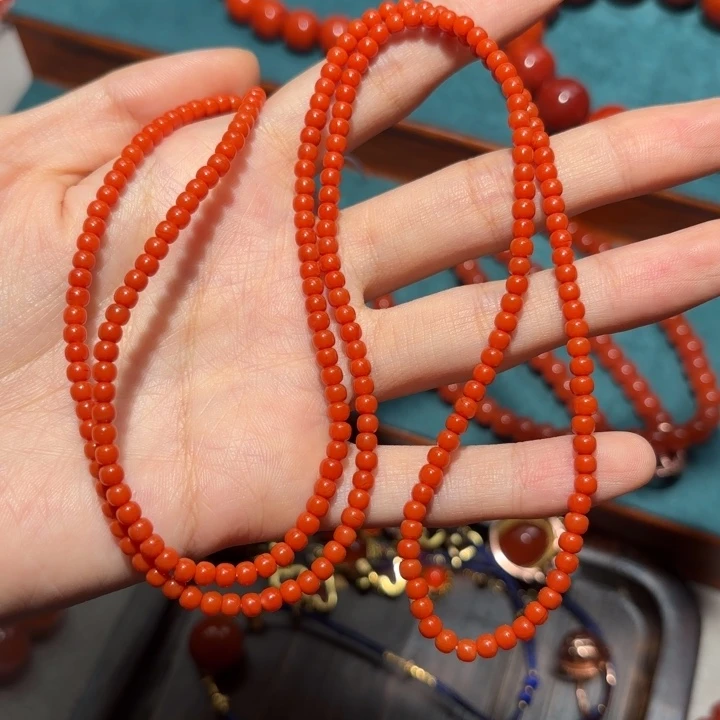 南红玛瑙未镶嵌颈饰柿子红3.5m 满色