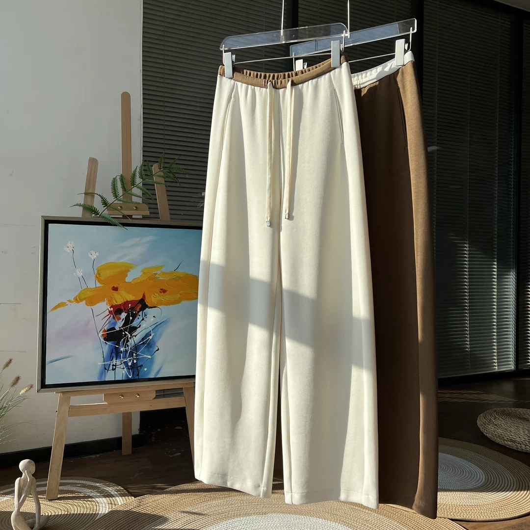 【糯米裤】莱赛尔针织弹力拼色松紧腰春季简约直筒裤百搭休闲裤女