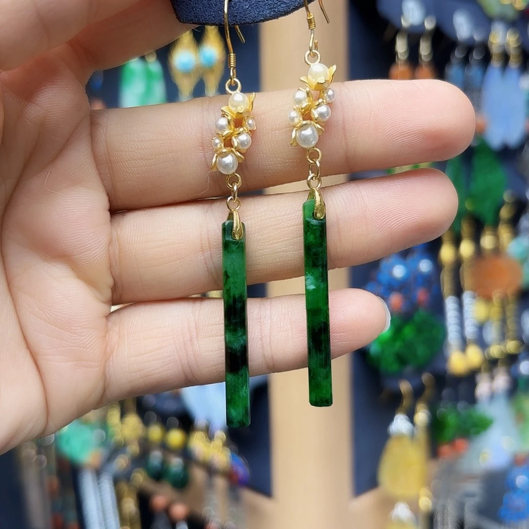 冰***兰翡翠银S925镶嵌耳饰