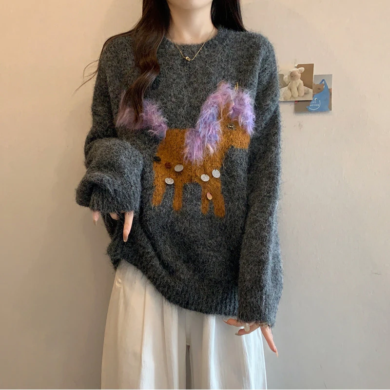 大码女装秋冬季新款韩系时尚宽松显瘦遮肉百搭毛衣慵懒风针织上衣