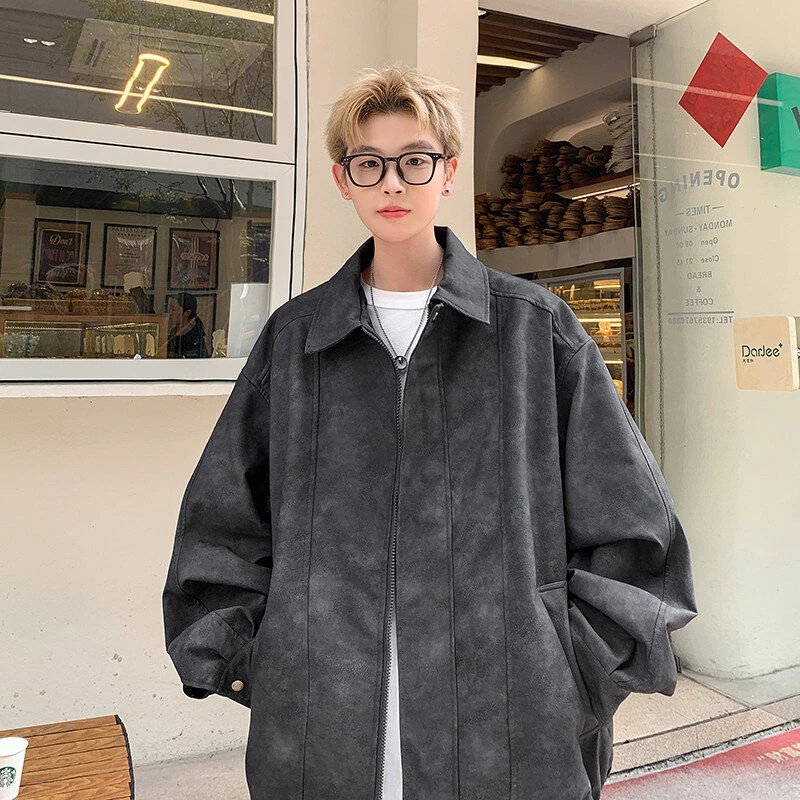 春季新款扎染做旧男士翻领立体裁剪高街简约宽松百搭休闲夹克外套