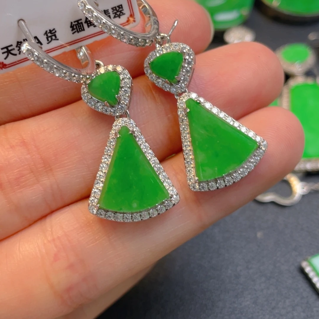 翡翠银S925镶嵌吊坠(不含链)耳坠