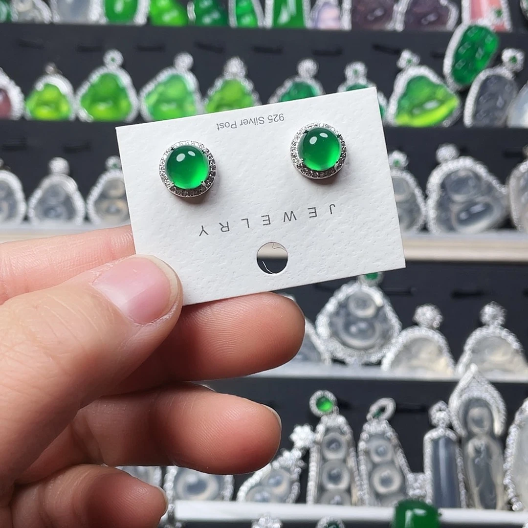 玛瑙/玉髓耳钉银S925镶嵌