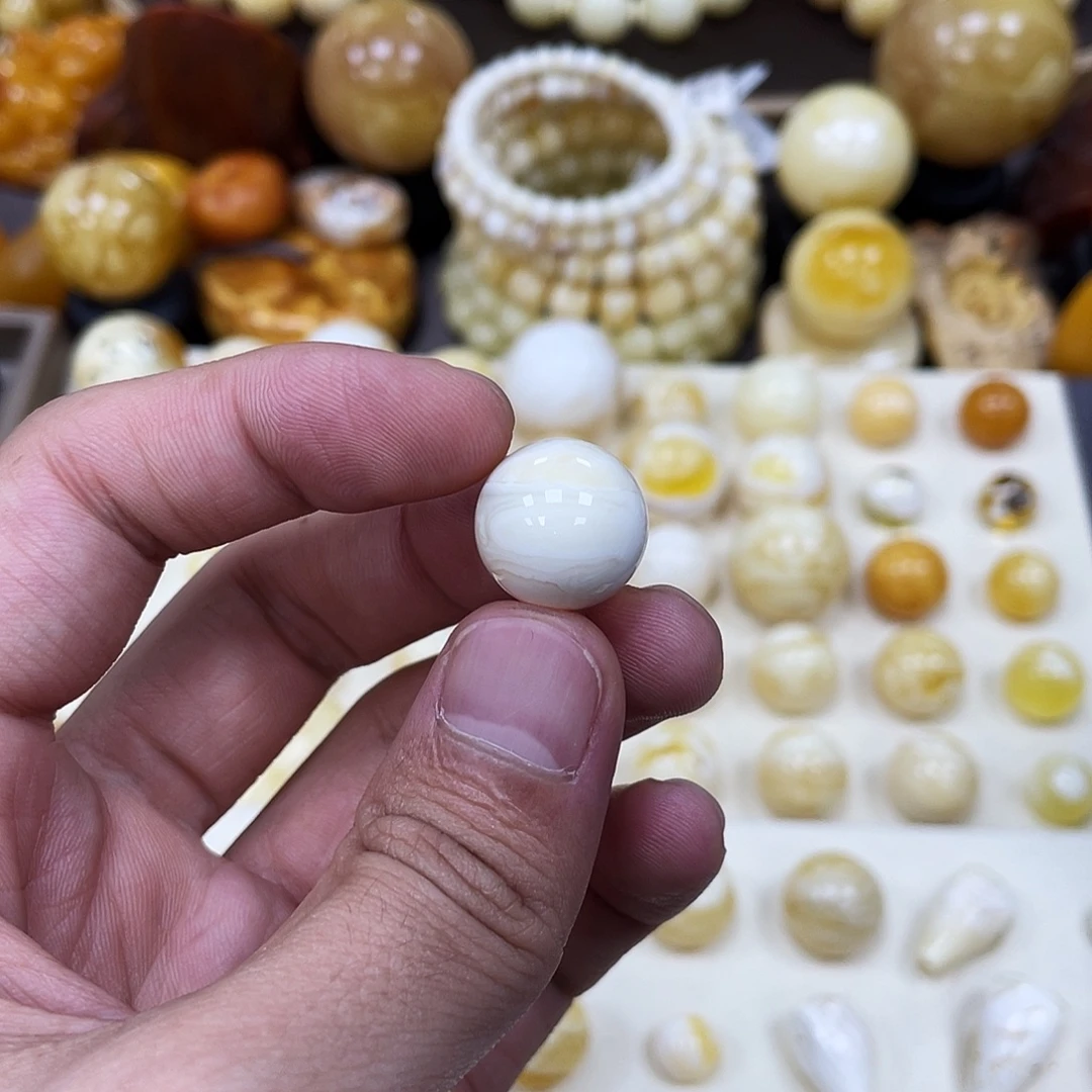 蜜蜡未镶嵌珠宝奇石15.5mm【妖花金瓷白】圆珠