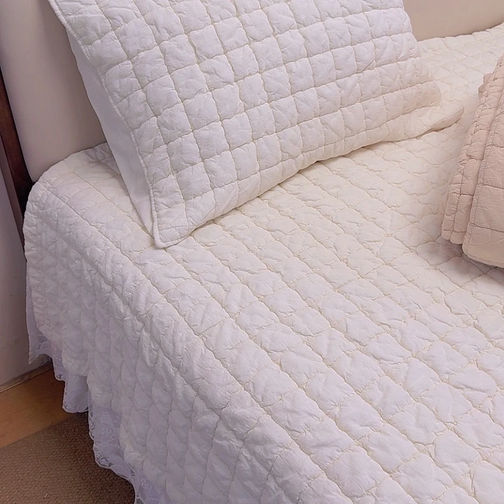 棉泡芙床盖三件套230×250白色