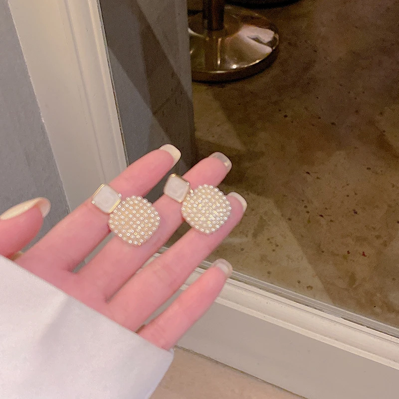 合金耳饰 S925银针森系超仙几何形珍珠耳环高级超仙设计感气质耳