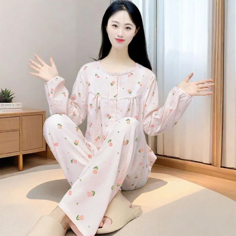睡衣女春秋季云朵棉长袖不带胸垫可外穿家居服2025新款套装Y171