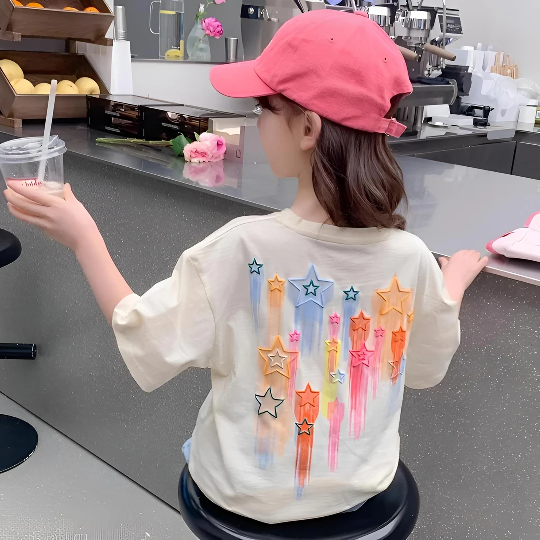 【100%纯棉】儿童夏装短袖女2025新款中大童宽松短袖T恤女童装上衣t