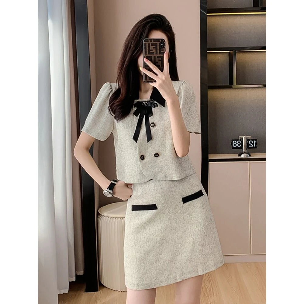 夏季2025新款短外套上衣女士半身裙两件套时尚套装小香风夏天显瘦