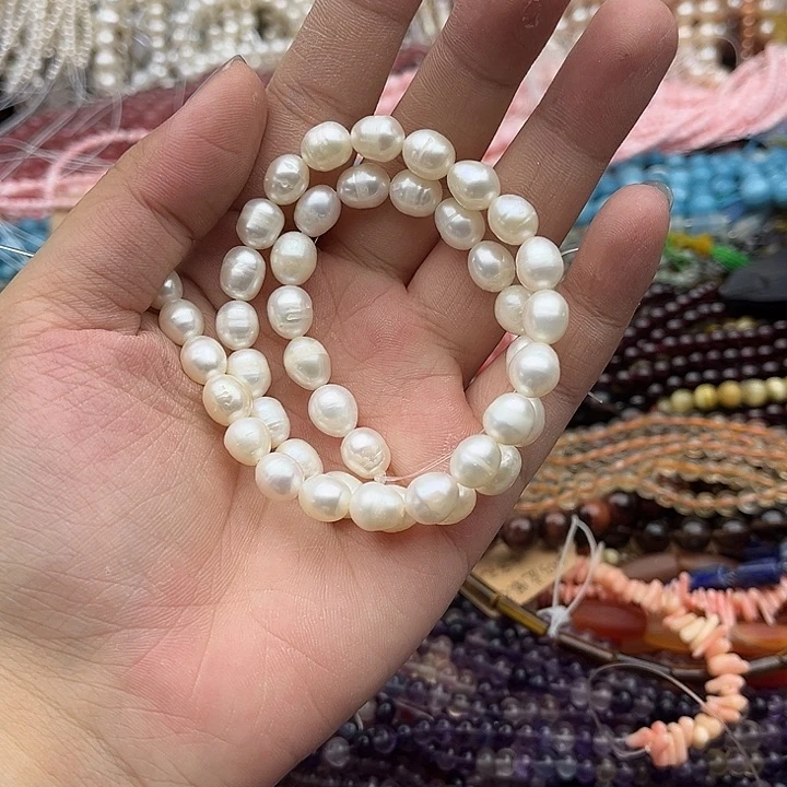 玛瑙/玉髓未镶嵌珠宝半成品一条7.5mm左右米珠珍珠有生长纹