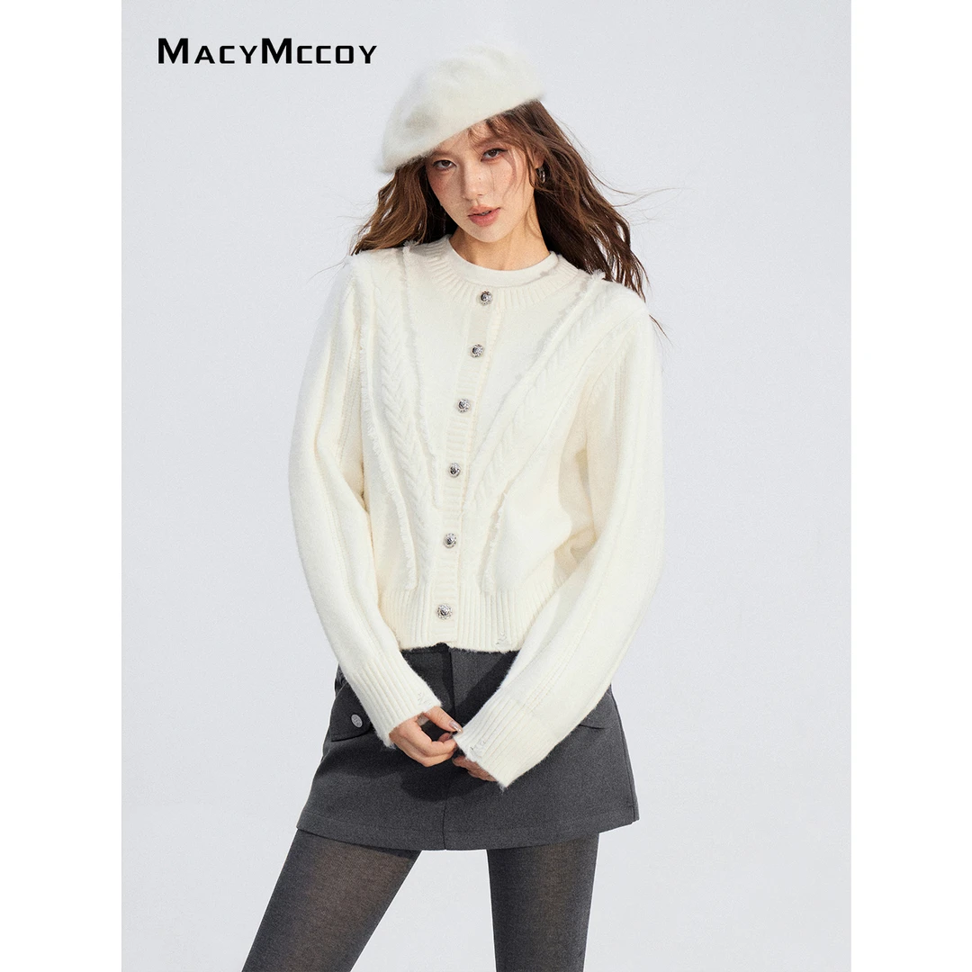 MacyMccoy软糯蓬松麻花毛衣女冬季慵懒风设计感百搭亲肤气质上衣