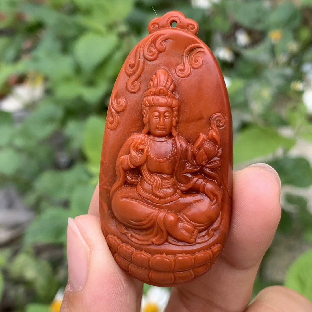 (传承全品级)南红瓦西柿子锦 观音吊坠 肉质饱满 56.7*27.8*13.6