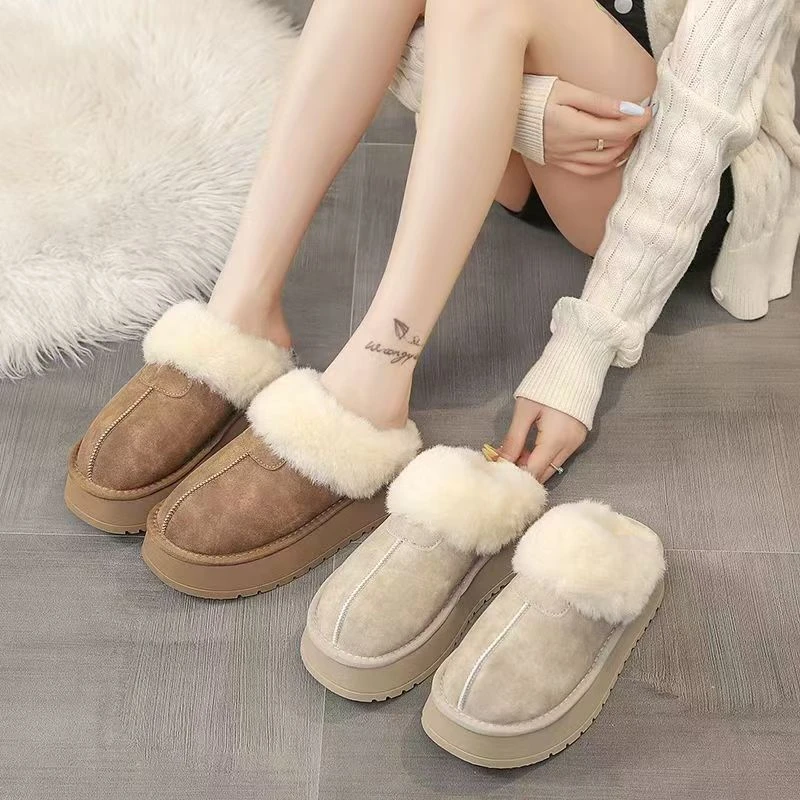 【华小姐】【加棉】冬季新款时尚潮流圆头厚底包头拖鞋6615