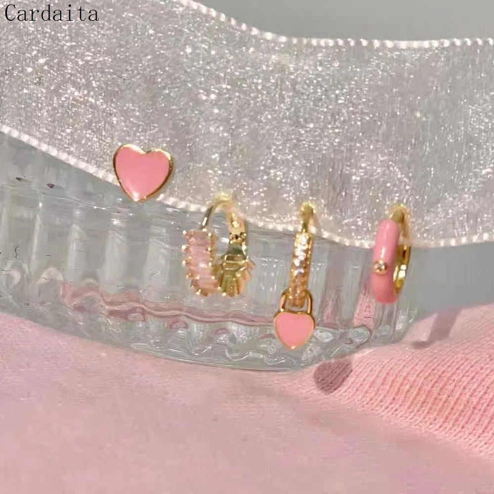 铜合金锆石耳饰 韩式精致镶几何爱心耳扣小众设计感简约个性轻奢i