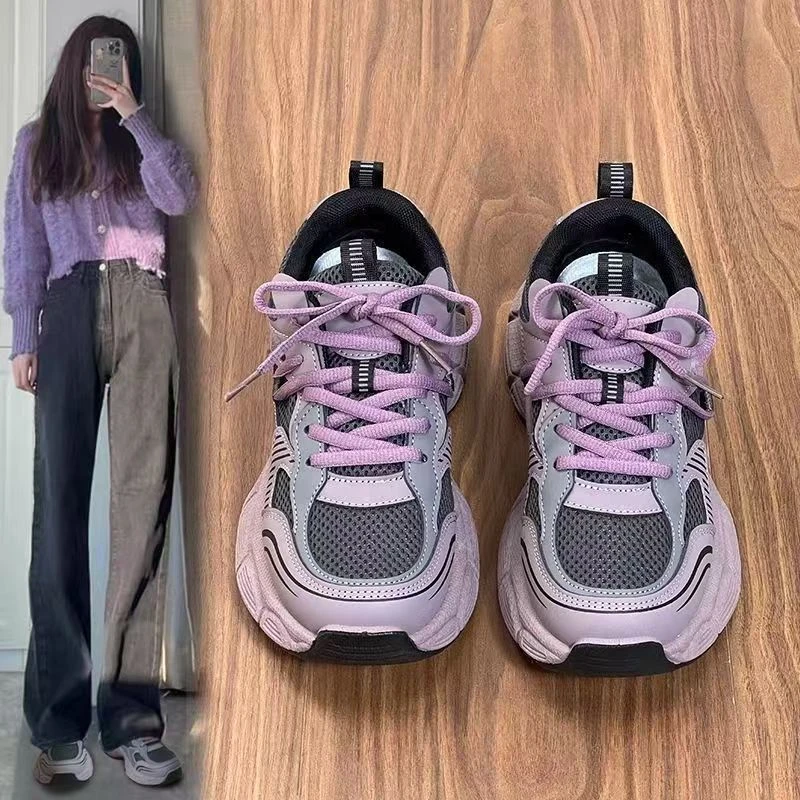 紫色厚底网红老爹鞋女夏季2025新款超好看休闲鞋子爆款轻便运动鞋
