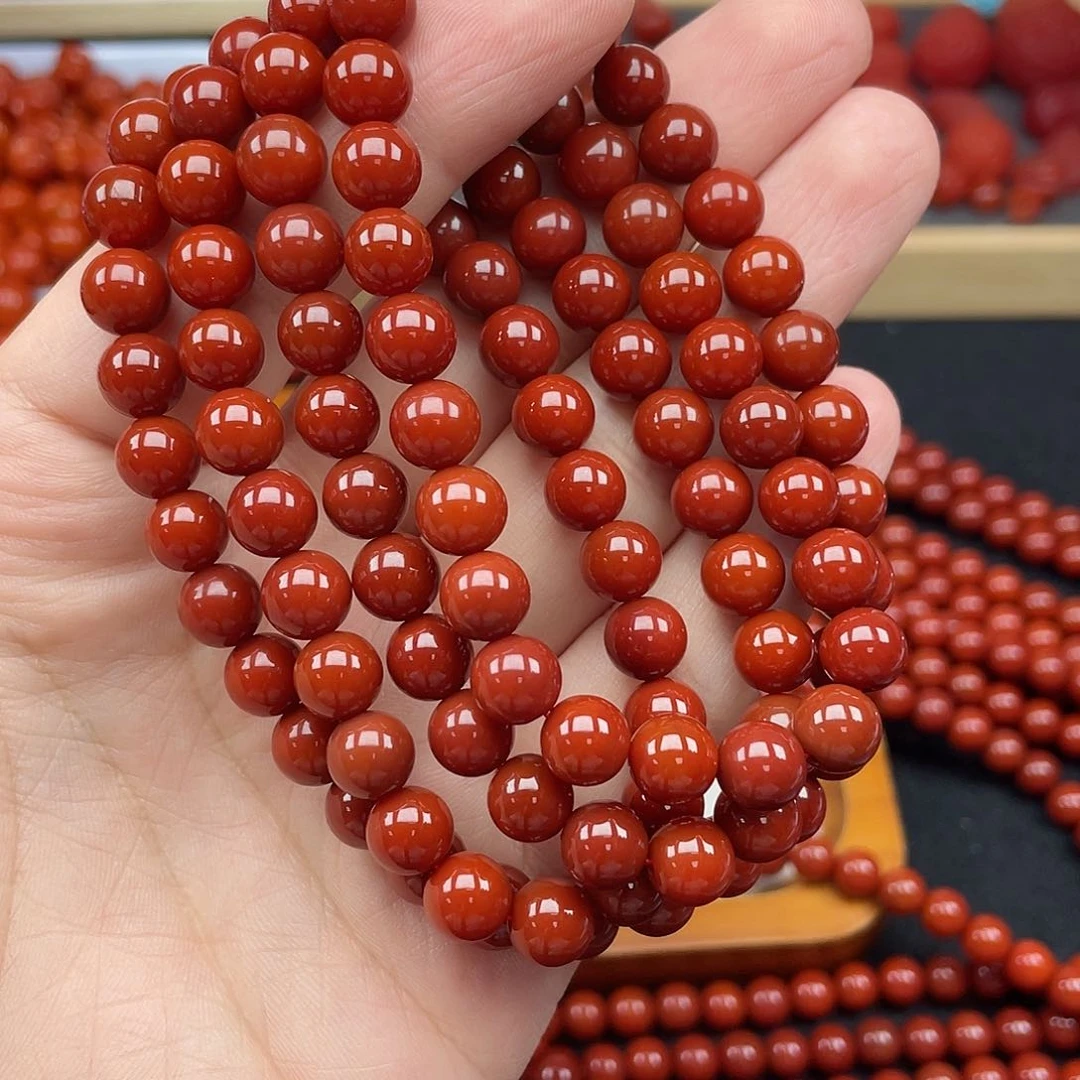 南红玛瑙2号瓦西牛血红卡8长链未镶嵌