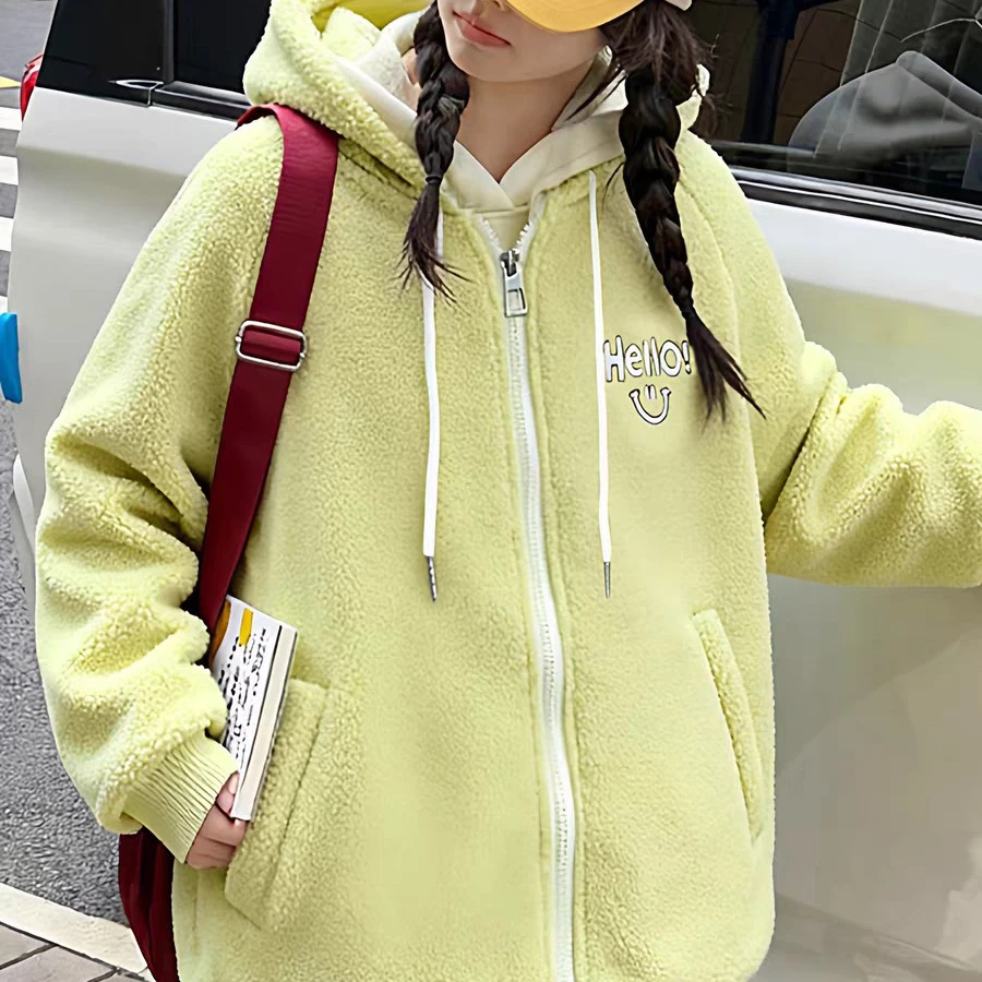 儿童笑脸刺绣羊羔毛外套加厚一体仿兔毛棉衣A8