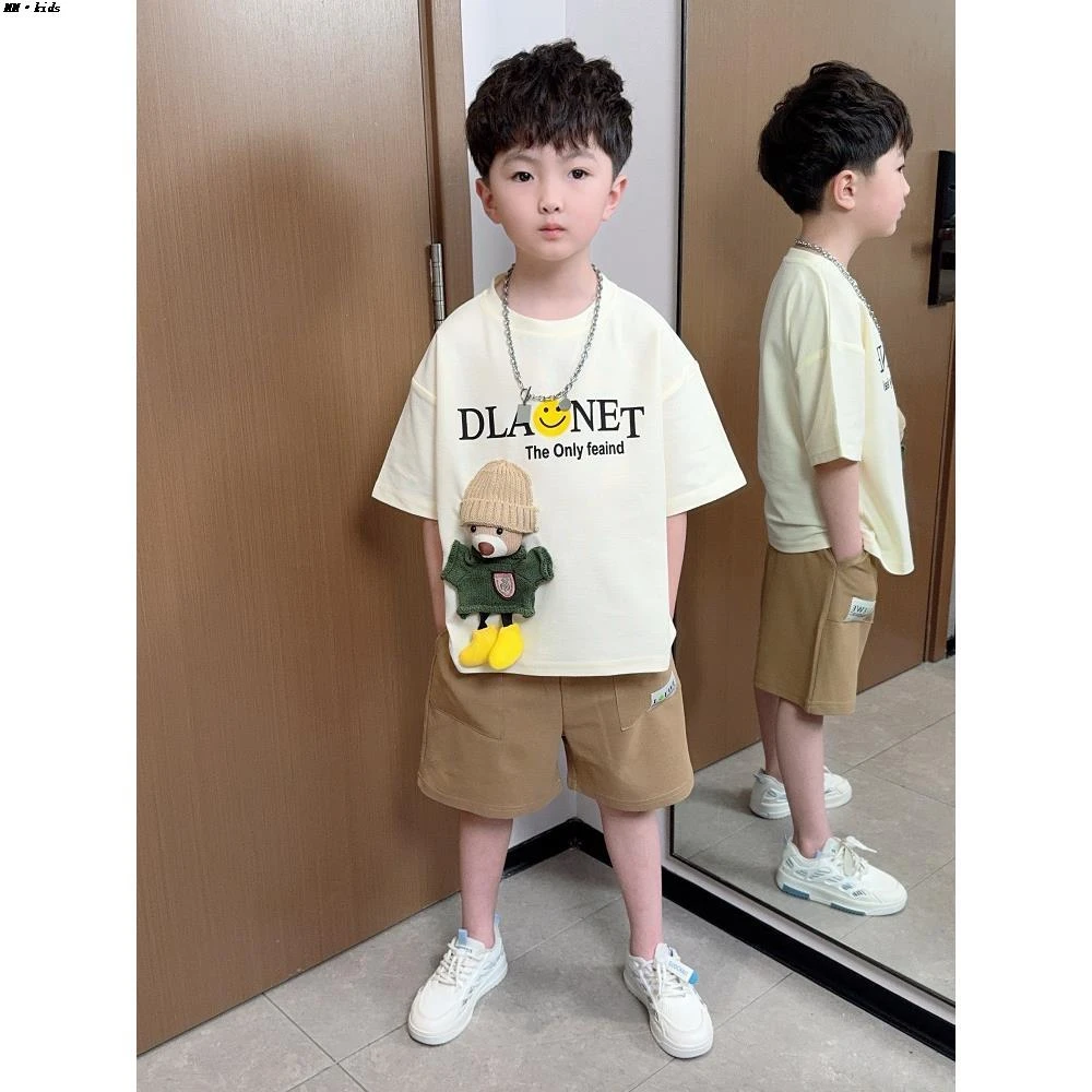 男童夏装新款痞帅男小童装夏季卡通时髦短袖儿童韩版炸街衣服套装