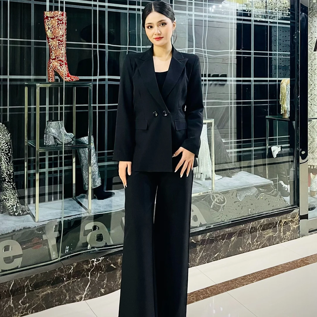 春秋新款洋气西装套装女时尚双排扣西服高腰韩版