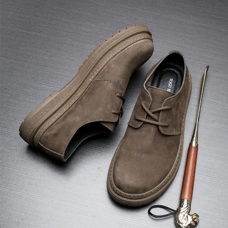 休闲皮鞋男牛皮时尚复古系带鞋子圆头户外鞋潮2025春季透气工装鞋