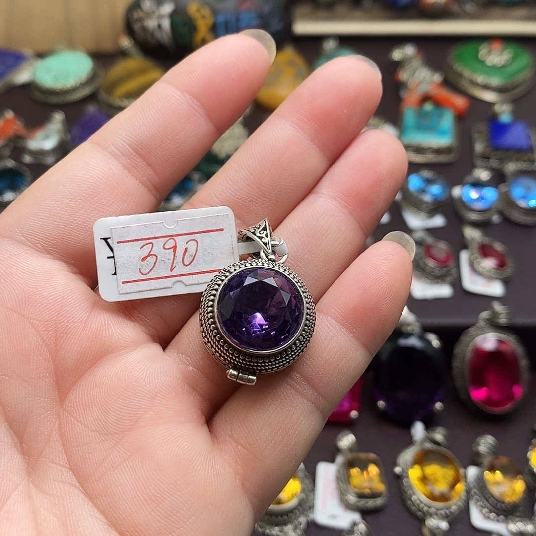 仿水晶吊坠925银南***忙晓鱼尼泊尔手工制作