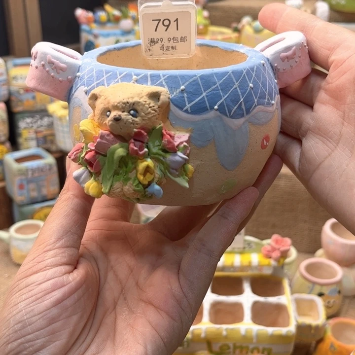 P***-791小熊篮子手工盆现货