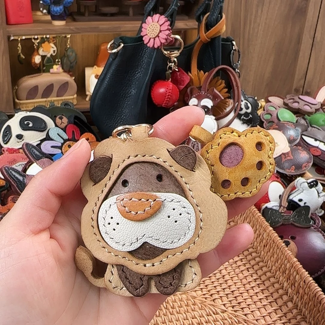 便携款牛皮万能环皮绳狮子➕龙虾扣猫爪 两个串一起