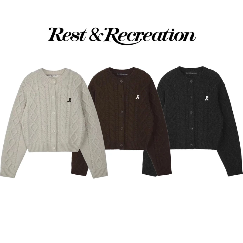Rest&Recreation-韩国设计师品牌麻花针织衫刺绣rr毛衣开衫外套
