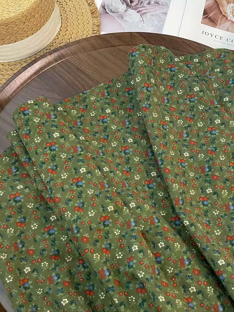 七言家  巨美！秋款田园绿碎花显瘦遮跨半身裙