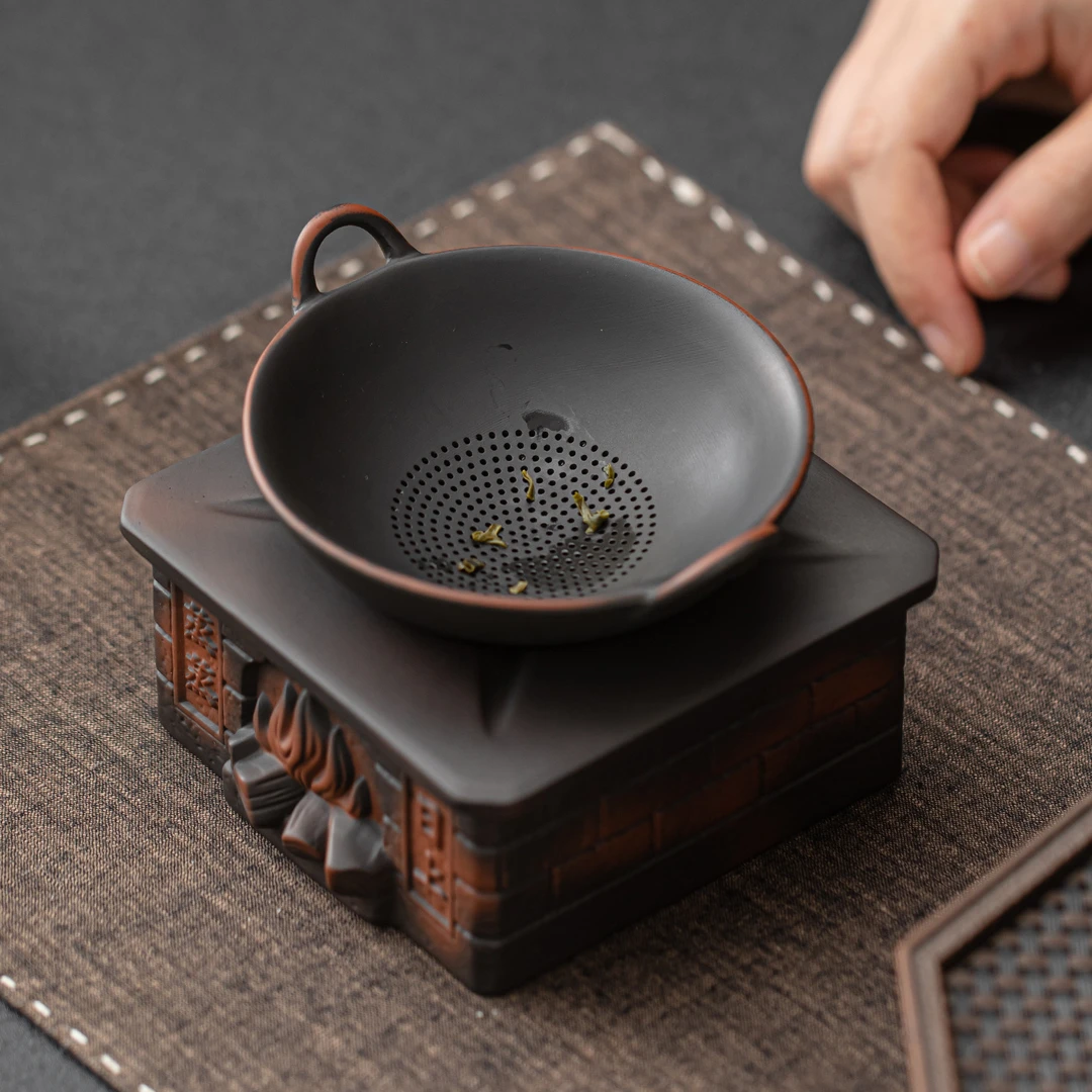 紫陶创意灶台茶漏茶滤摆件茶叶过滤器功夫茶具配件一体带耳滤茶器