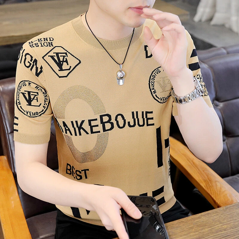 【专柜正品】高档男士时尚百搭针织T恤冰丝伊力特透气薄款休闲短袖