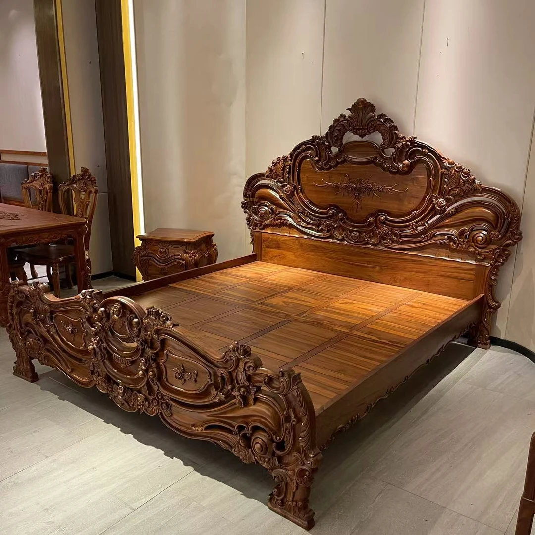 GL B04J-1G1 欧式实木柚木 床【内径2*2.2米】外径2350*2450*1750