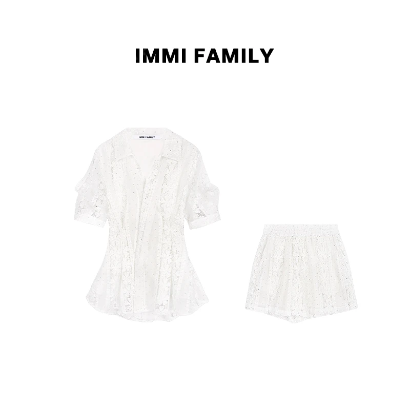 “蕾丝少女”法式高级感蕾丝勾花修身显瘦衬衫洋气两件套装女CICI